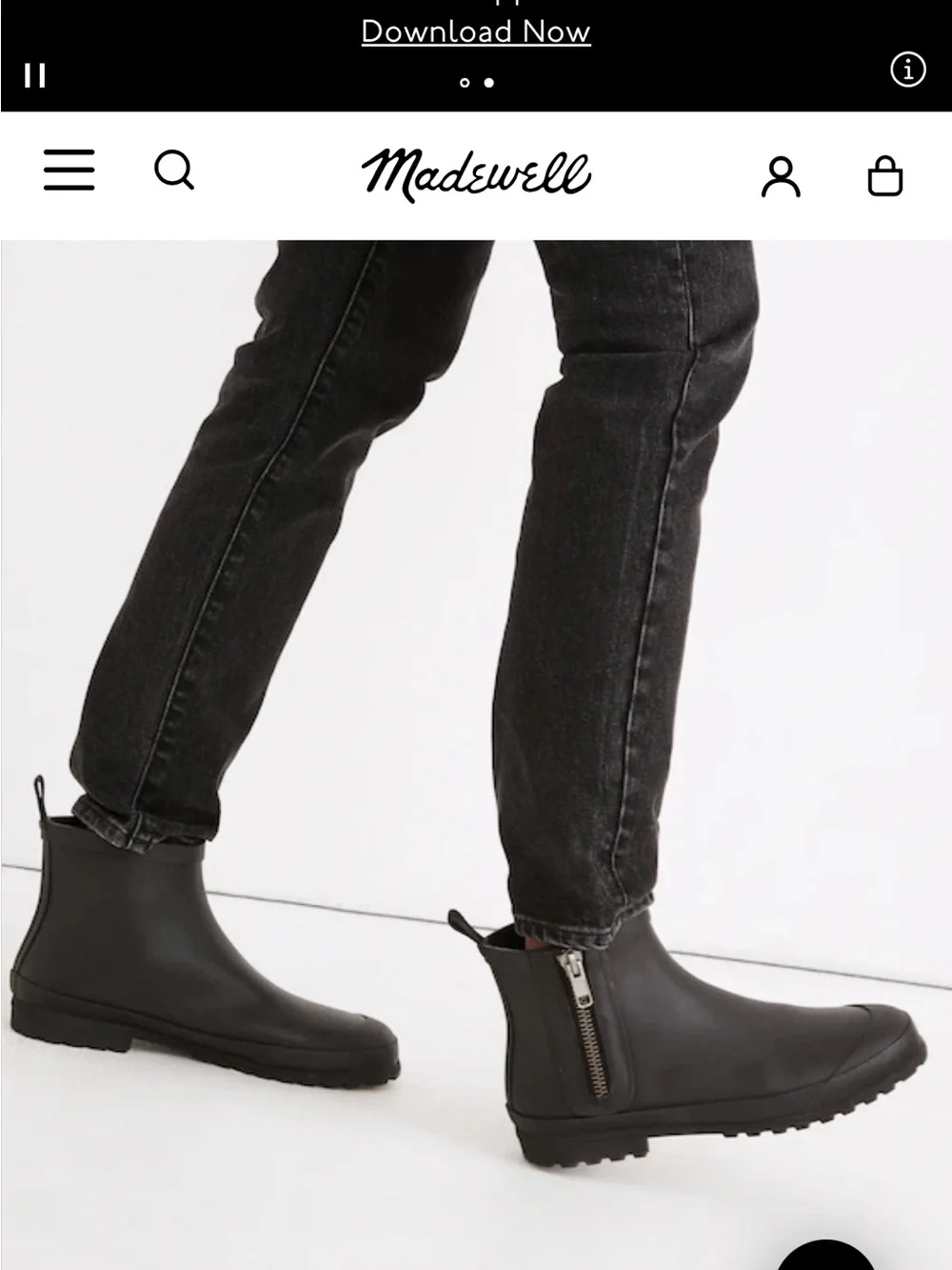 Madewell Matte Black Chelsea Zip Rain Booties